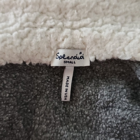 Splendid Sherpa Asymmetrical Zip-Up Jacket Faux Fur Collar Size Small Grey - Picture 3 of 5